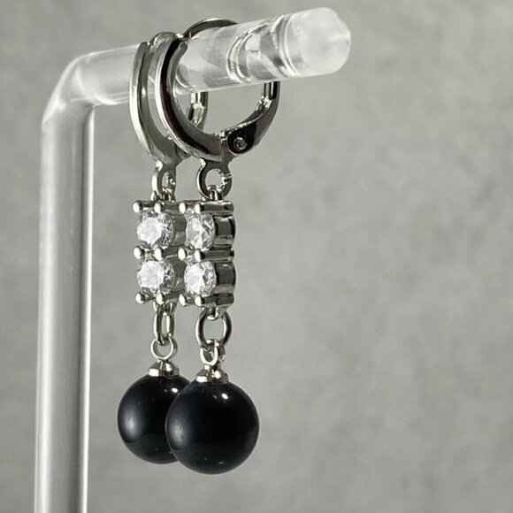 Austrian Crystal Pearls Huggie Earrings - Picture 2 of 7
